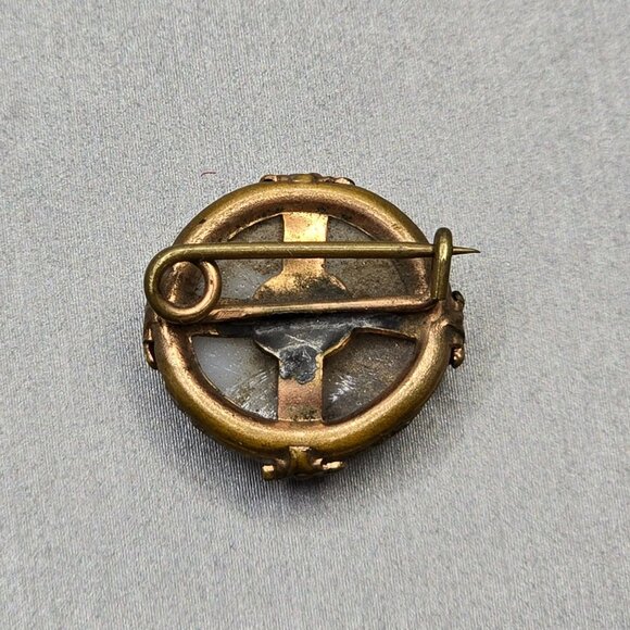 Antique Victorian Venetian Glass Flower Brooch .75" Gold Speckled 2.46g Antique - Picture 3 of 7